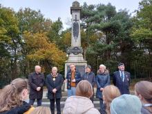 Pupils being addressed at Hednesford War Memorial