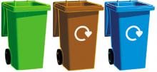 green brown and blue bins