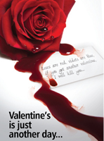 Rose with blood around it and love note