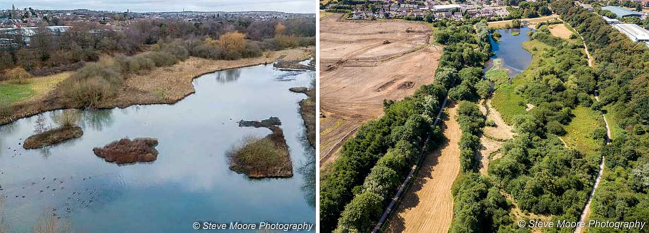 Two aerial views of the lake.