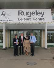 Cllrs Christine Mitchell, George Adamson and members of the team outside Rugeley Leisure Centree
