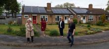 Outside one of the solar panel houses Outside one of the solar panel houses