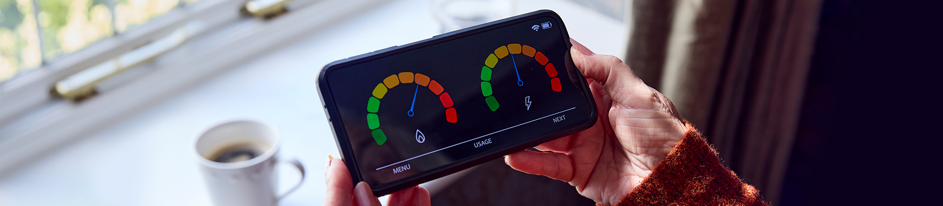 hands holding an energy meter