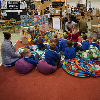 School children enjoying one of the activities