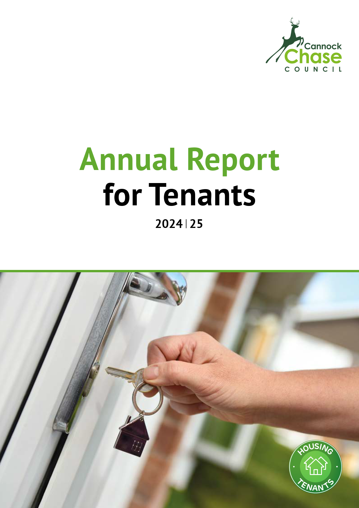 Front page of Annual Report - two hands holding an image of a white house with a green tick
