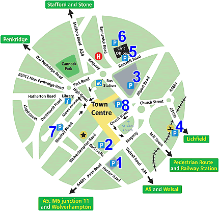 Map of location of car parks in cannock