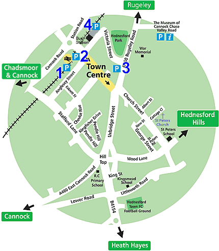 map of location of car parks in Hednesford