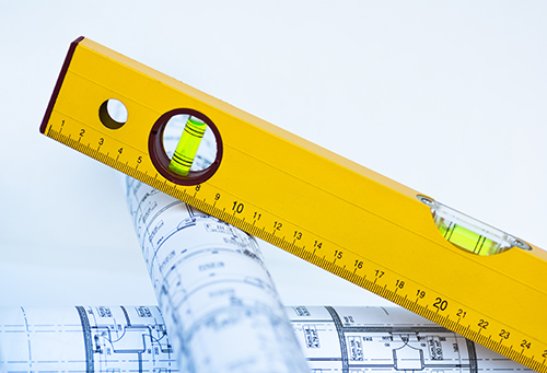 spirit level and plans